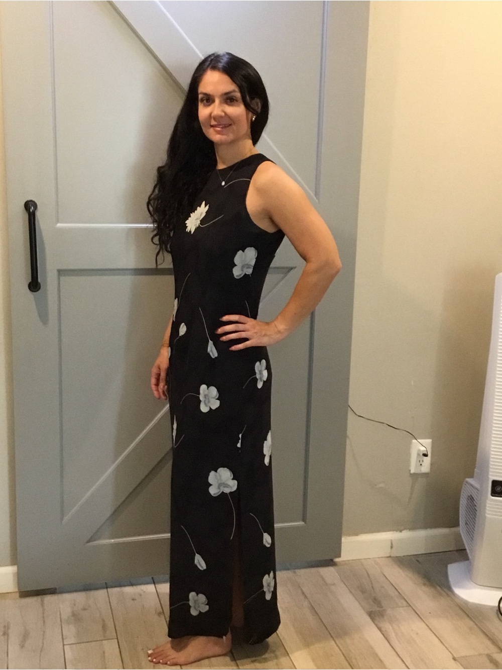 Harold's Black Maxi Skirt with White Floral Print